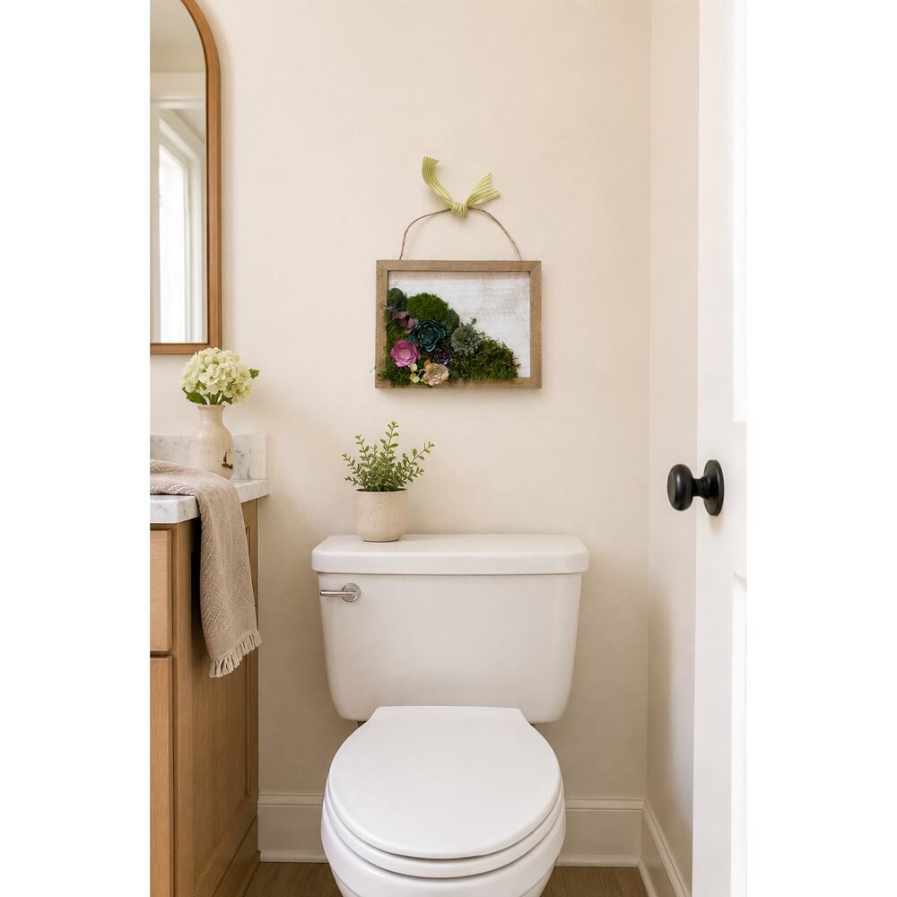 Handmade 8x10 Preserved Moss Wall Art w/ Paper Succulents Rustic Botanical Decor - Picture 4 of 12